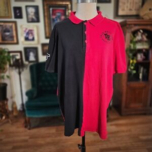 True Religion Polo Shirt Mens 3XL Red Black Split Colorblock Horseshoe Logo SS